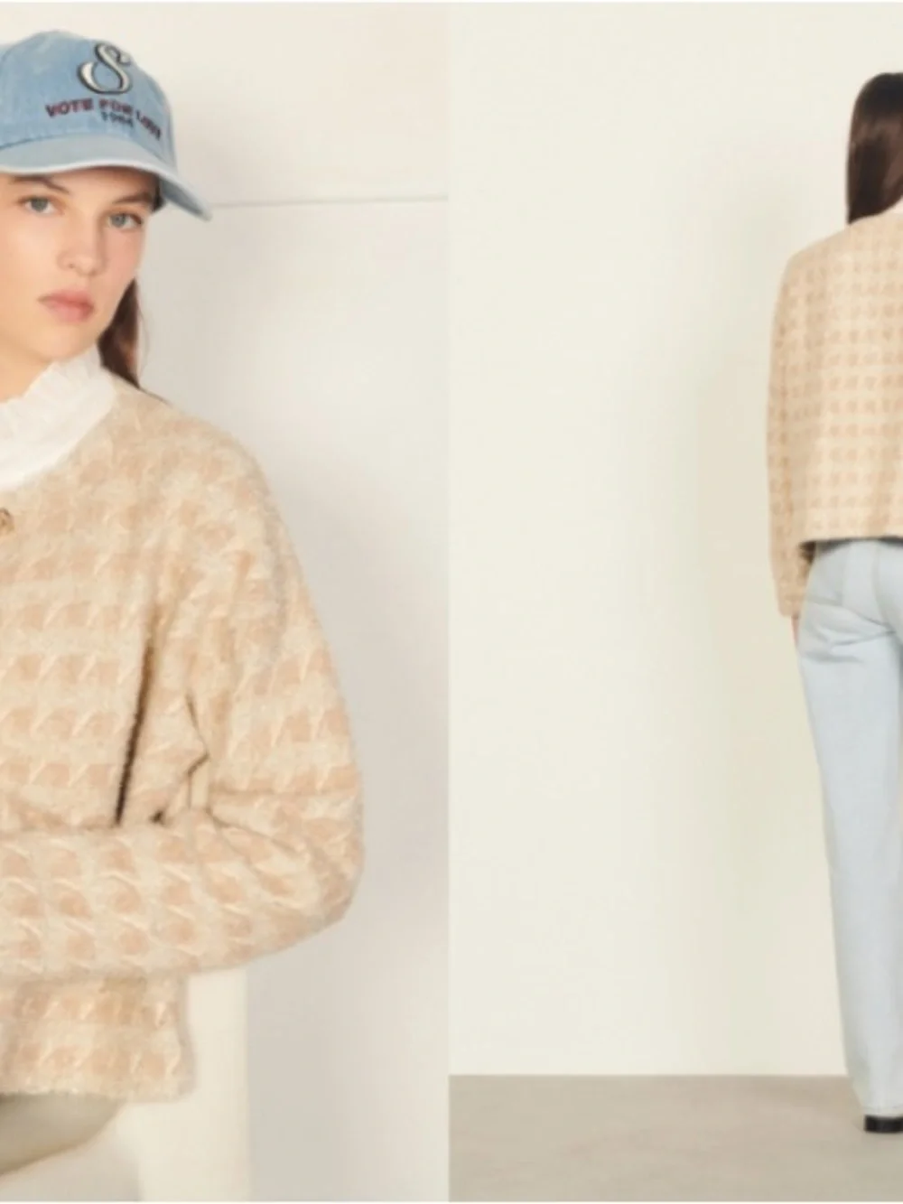 Sandro Beige Textured Tweed Button Jacket - Picture 2 of 9